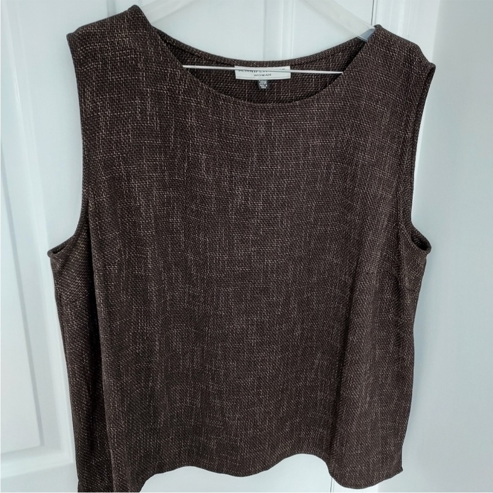 JENNIFER WEST Size 20W Brown Sleeveless Tweed Top with Scoop Neck